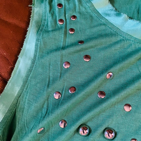Alberto Makali emerald green distressed ribbon edge  studded tank top - Picture 4 of 9